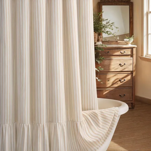 Miniatura 21 de Cortina de estilo rústico con dobladillo y volantes, de lino para baño, tela natural rústica de estilo clásico, 48 x 72 pulgadas (ancho x largo)
