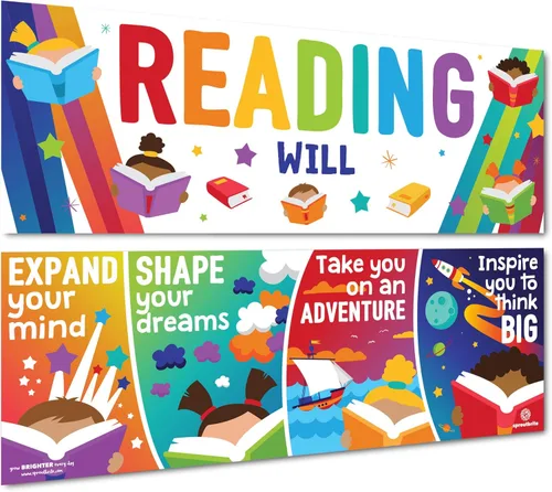 Miniatura 9 de Sproutbrite 2 carteles de lectura grandes para el aula, carteles motivacionales de 13.5 x 39 pulgadas, tablón de anuncios y decoración de pared