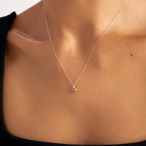 Miniatura 3 de Collar de oro macizo de 14 quilates de ojo malvado azul Collares Hamsa de oro amarillo de 14 quilates para mujer Collar con colgante de bola