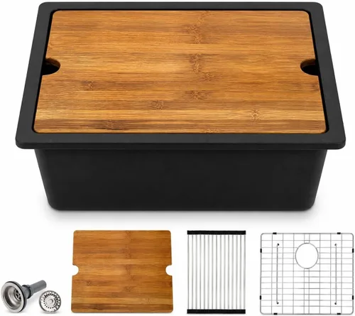 Miniatura 19 de Dcolora Fregadero de Barra de Composite de Cuarzo de 22 Pulgadas Negro Bajo Encimera Pequeño Fregadero de Cocina de Composite de Granito Prep RV