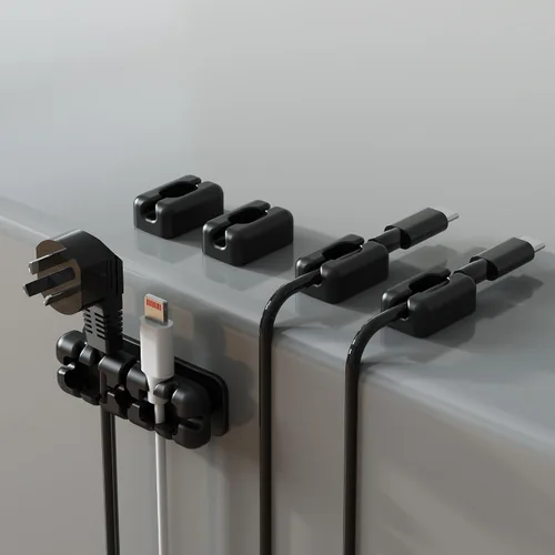 Miniatura 9 de 5 clips organizadores de cables negros, clips adhesivos de silicona para cables de carga, organizador de cables para escritorio, mesita de noche