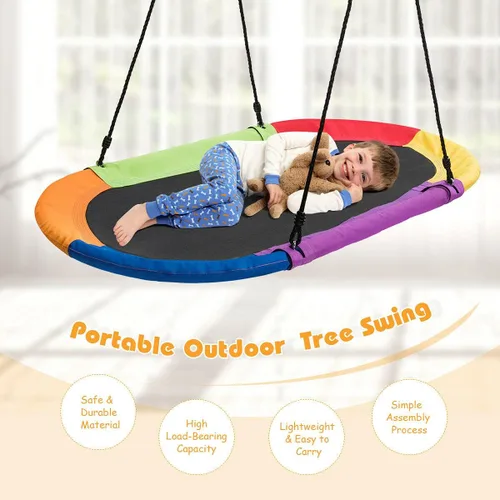 Miniatura 4 de DORTALA Columpio ovalado, columpio de árbol de 60 pulgadas con alturas ajustables de 40 a 63 pulgadas y cuerda de múltiples capas para niños