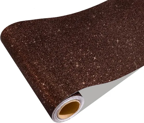 CRE8TIVE Papel tapiz marrón oscuro con purpurina, borde de pared para despegar y pegar, 8 x 80 pulgadas, papel tapiz de tela brillante, extraíble,