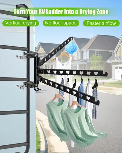 Miniatura 2 de Estante de secado de ropa para caravana, resistente de aluminio de 3 brazos, con abrazaderas de acero inoxidable 304, ajustable en 180°, capacidad