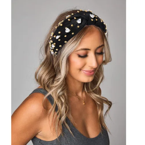 Miniatura 7 de Diademas anudadas de cristal para mujer, diademas brillantes con diamantes de imitación, cuentas doradas anchas adornadas, accesorios para el Negro