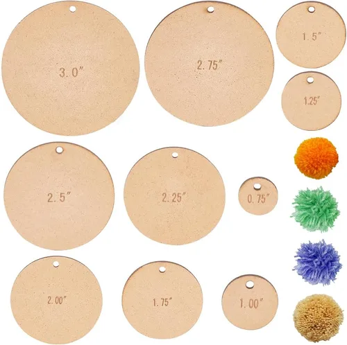 BENECREAT 20 piezas de 10 tamaños para hacer pompones de madera, herramienta para hacer pompones, bola redonda plana, juego de herramientas para