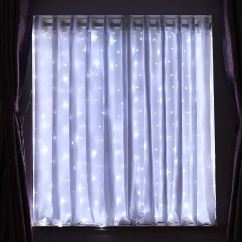 HXWEIYE - Tira de luces cortas blancas para ventana pequeña, 3.3x5 pies, luz de hadas con temporizador y 8 clips para dormitorio, luz de 96 LED