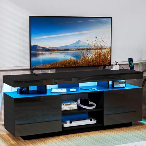 HOMMPA Soporte de TV LED moderno para TV de 65/60/55 pulgadas con tomas de corriente - Centro de entretenimiento con almacenamiento para consola de