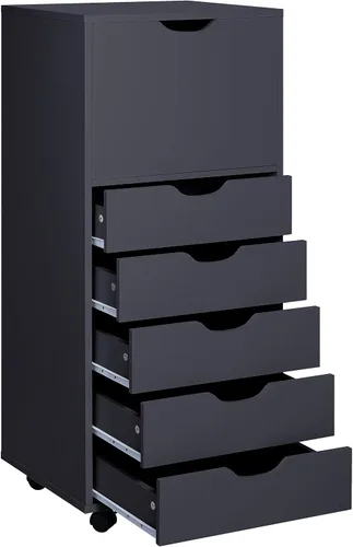 Miniatura 20 de Cajón de 5 cajones con gabinete de 2 estantes, negro, almacenamiento inteligente, perfilado con divisores ajustables, ruedas con cerradura