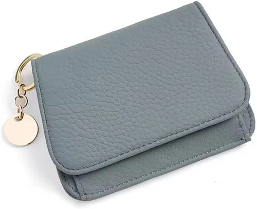 Miniatura 10 de Mudono - Billetera pequeña para mujer con bloqueo RFID, de cuero genuino, tarjetero, billetera delgada de tres pliegues con bolsillo con cremallera