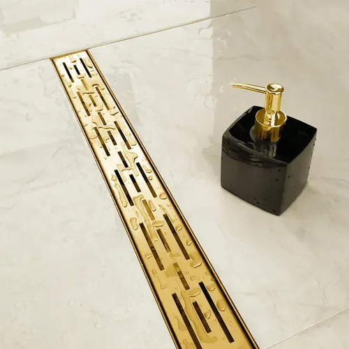 Miniatura 5 de Neodrain - Drenaje lineal rectangular de 24 pulgadas de latón cepillado con rejilla de patrón de ladrillo, drenaje de piso de baño de acero