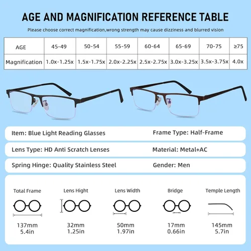 Miniatura 2 de Paquete de 3 lentes de lectura para hombre, ligeros de metal medio marco de metal con bloqueo de luz azul, lectores de computadora