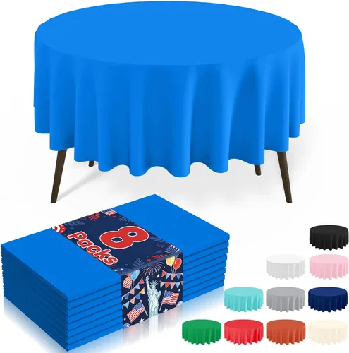 Miniatura 21 de misaya Paquete de 4 manteles desechables de plástico, mantel redondo impermeable de 84 pulgadas, a prueba de fugas y resistentes manteles Azul