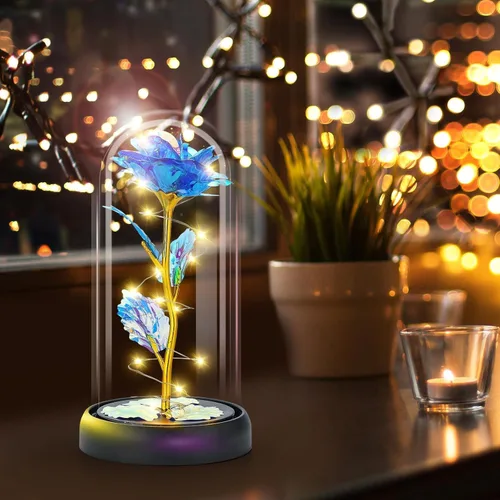 Miniatura 4 de Otlonpe Regalos de flores para el día de la madre para mamá de hija e hijo, regalo de rosas iluminadas de vidrio preservado para siempre, para Azul