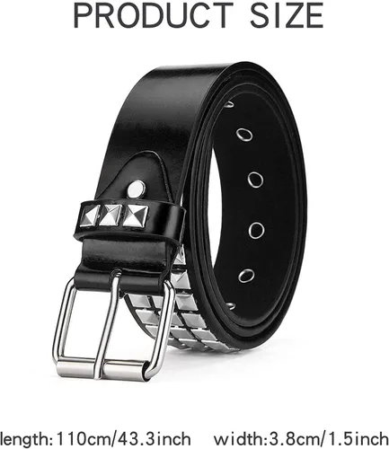 Miniatura 4 de Cinturón negro con tachuelas punk rock remache cinturón con ojales y pirámide de metal brillante para mujeres y hombres