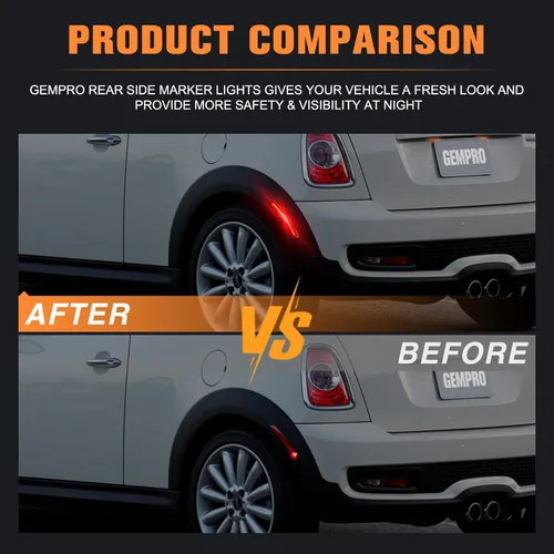 Miniatura 7 de Gempro Luces LED de Marcador Lateral para Parachoques Trasero Rojo para MINI Cooper R55 R56 R57 R58 R59 R60 R61 de 2008-2014, Reflectores de Lente