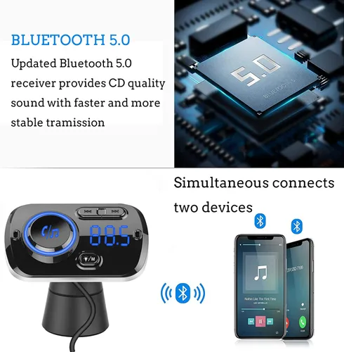 Miniatura 3 de Transmisor FM Bluetooth 5.0 manos libres kit de coche con carga rápida QC 3.0 adaptador de radio de coche con micrófono CVC reducción de ruido
