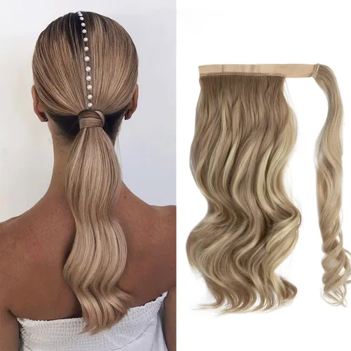 Miniatura 26 de CJL HAIR Extensión de cola de caballo de 18 pulgadas con cabello rizado y ondulado, clip de cola de caballo, peluca sintética falsa para mujeres