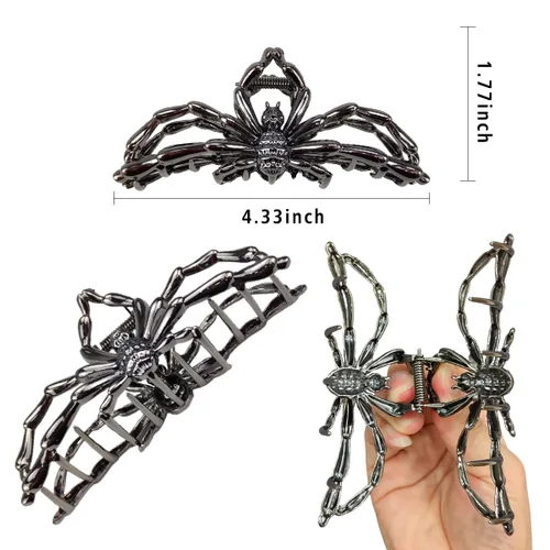Miniatura 4 de Pinzas para el cabello grandes y realistas de metal negro con garra de araña, agarre fuerte, antideslizantes, accesorios para el cabello grueso