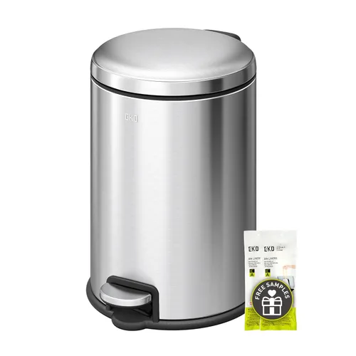 Miniatura 16 de EKO Cubo de basura pequeño para baño con tapa, cierre suave, pedal escalonado, cubo de basura de acero inoxidable de 10 litros/2.6 galones con cubo