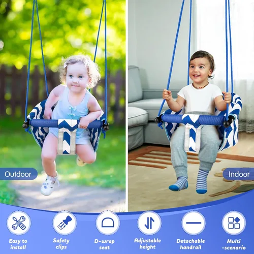 Miniatura 2 de Columpio para niños pequeños – Cómodo columpio para bebés al aire libre e interior, asiento de columpio para niños para patio trasero, arnés de Azul