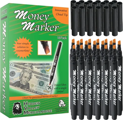 Miniatura 11 de HVM Marcador de dinero falso (12 marcadores de dinero falso) - Pluma detectora de billetes con punta biselada mejorada - Detecta billetes falsos