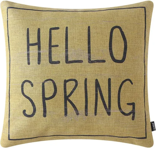 Miniatura 10 de TRENDIN Hola Spring Fundas de almohada 18.0 x 18.0 in Granja de madera Decoración de Pascua Vacaciones Funda de cojín cuadrada para sofá sofá