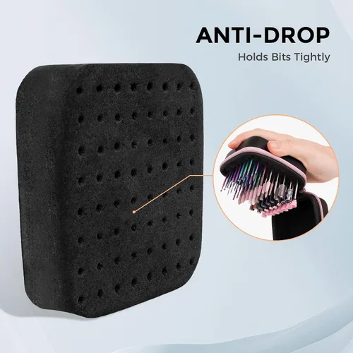 Miniatura 5 de Lavinda Juego de organizador para brocas de uñas rosa, estuche con 64 agujeros a prueba de polvo con espuma de alta densidad - Almacenamiento seguro