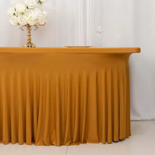 Miniatura 15 de Efavormart - Falda de mesa rectangular de una pieza de elastano de 6 pies, color negro, con volantes