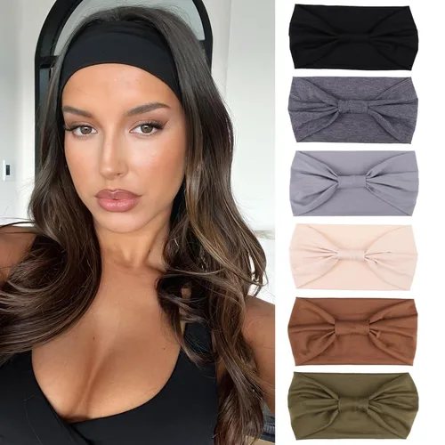 Miniatura 10 de Xtrend Paquete de 4 bandas anchas para el cabello para mujer, bandanas negras de moda, estilo bohemio, bandas gruesas para el cabello, grandes