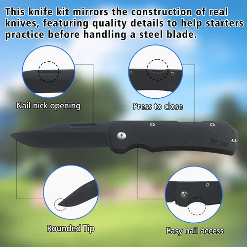 Miniatura 5 de JIN Alpha - Cuchillo de bolsillo para niños, cuchillos de juguete seguros, hoja G10 opaca, EDC plegable, kit de fabricación de bricolaje, cuchillo