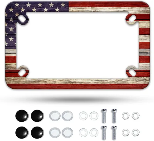 Marco de matrícula de motocicleta con bandera americana retro patriótica, material de acero inoxidable, divertido soporte de matrícula para Retro