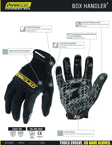 Miniatura 4 de Ironclad Box Handler - Guantes de trabajo BHG, agarre extremo, ajuste de rendimiento, duraderos, lavables a máquina, (1 par), color negro