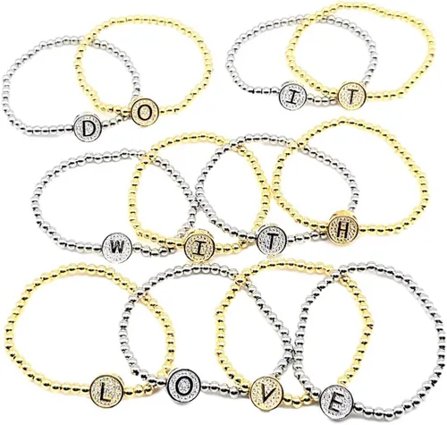 Miniatura 6 de by you - Pulseras con iniciales para mujer, 26 letras, cuentas redondas del alfabeto, acero inoxidable, oro y plata