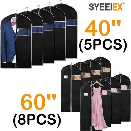 Syeeiex 40 pulgadas (5 piezas) y 60 pulgadas (8 unidades), bolsa de traje, bolsas de vestir para vestidos, bolsas de ropa para colgar ropa, bolsas