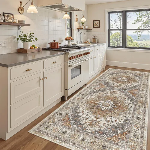 Miniatura 632 de Madane Tapete lavable de 2 x 10 pies para pasillo, cocina, recibidor, clásico, suave, antideslizante para interiores, casa de campo, baño, sala