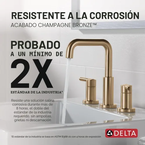 Miniatura 2 de Delta Nicoli - Grifo de 3 agujeros en oro cepillado, grifo de lavabo de baño de 8 pulgadas para mueble, conjunto de desagüe emergente, bronce Bronce
