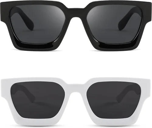 Miniatura 81 de FEISEDY Gafas de sol cuadradas retro de los años 90 para mujeres y hombres, gafas de sol rectangulares gruesas de moda con protección UV400 B2385