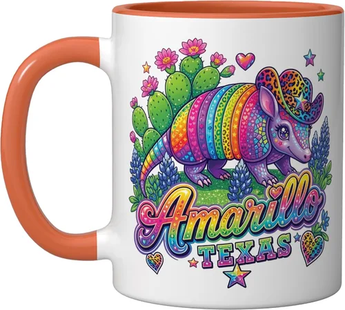 Miniatura 6 de Amarillo Texas Rainbow Armadillo Cowboy 80s Retro Souvenir Ceramic Mug, Black/White