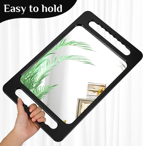 Miniatura 3 de Kigley Espejo de mano grande de 2 piezas con doble mango espejo de peluquería rectangular irrompible de mano equipo de peluquería y accesorios