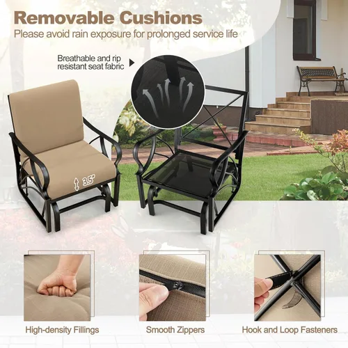 Miniatura 6 de Tangkula Planeador de patio al aire libre, silla deslizante con marco de metal con cojín, silla ergonómica para patio al aire libre para una sola