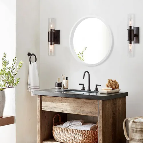 Miniatura 4 de JJUUYOU Espejo circular redondo blanco pequeño para tocador de baño, círculo de pared para marco de madera, espejos de maquillaje para entrada, sala
