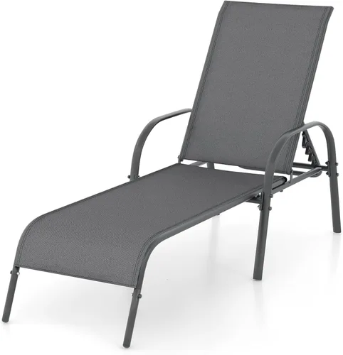 Miniatura 14 de Giantex Silla de Salón para Patio, Tumbona para Exteriores con Respaldo de 5 Posiciones Ajustables, Marco de Acero Resistente, Sillón Reclinable