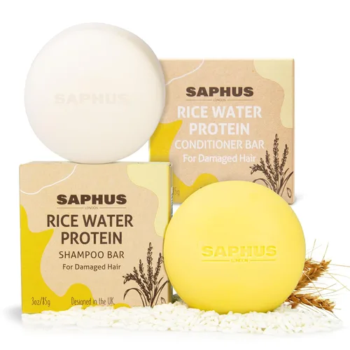 Barra de champú de agua de arroz y acondicionador de argán – Dúo fortalecedor y nutritivo para el cuidado del cabello fino o débil – Barras sólidas