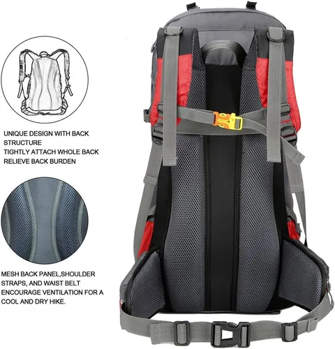 Miniatura 6 de Bseash Mochila impermeable de 60 L para senderismo y campamento con cubierta para lluvia, mochila grande para deportes al aire libre, mochila