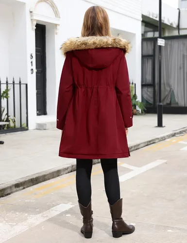 Miniatura 5 de Maacie Chaqueta de maternidad con forro polar grueso 2 en 1 con cinturón y capucha cálida para invierno
