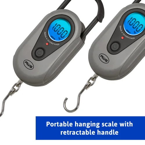 Miniatura 8 de American Weigh Scales Escala colgante digital Mango retráctil, pantalla LCDAMW-SR-1KG1000 x 1G (gris)