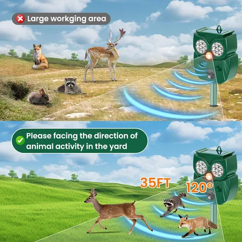 Miniatura 7 de Paquete de 2 repelentes ultrasónicos de animales para exteriores, repelentes de ciervos solares para exteriores, dispositivos de disuasión