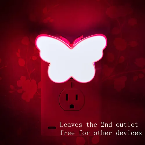 Miniatura 3 de 2 luces LED de mariposa para niños, lámpara de luz nocturna enchufable a la pared con sensor inteligente del atardecer al amanecer, idea para Rosa