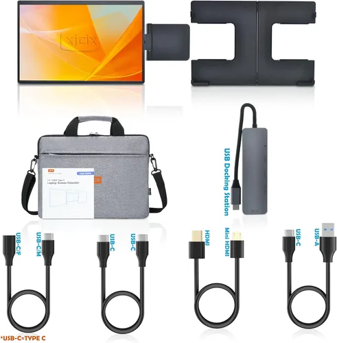 Miniatura 4 de Extensor de monitor portátil dual portátil de 14 pulgadas, 2240 x 1400 QHD IPS plegable Plug and Play segunda pantalla para viajes, trabajo, hogar